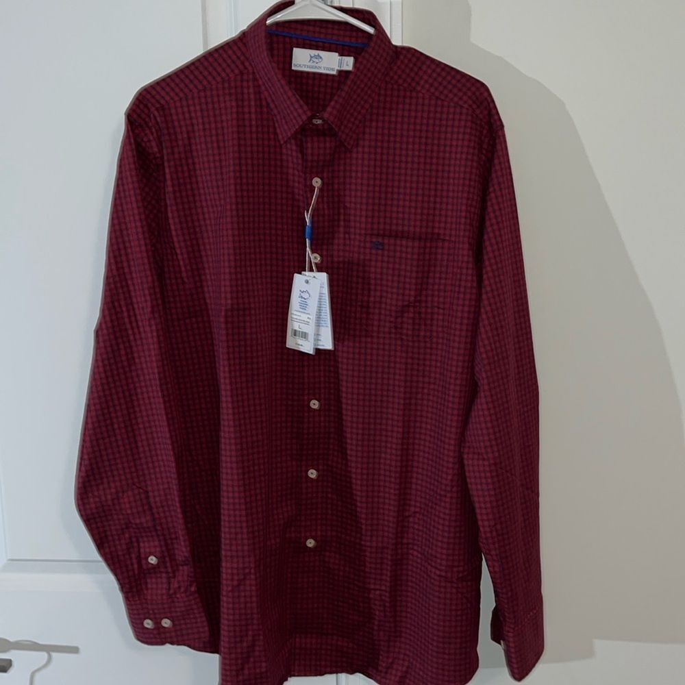 NEW $138 SOUTHERN TIDE MLS charleston pender plaid sport shirt Rio Red Blue L